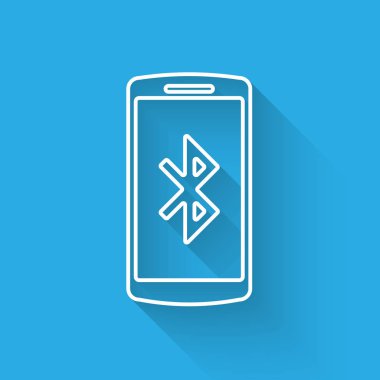 Uzun gölge ile izole bluetooth sembolü simgesi ile Beyaz Smartphone. Vektör İllüstrasyonu