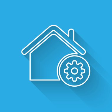 Beyaz Akıllı ev ayarları çizgi simgesi uzun gölge ile izole. Uzaktan kumanda. Vektör İllüstrasyonu