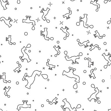 Düşen su damlası simgesi beyaz arka plan üzerinde izole dikişsiz desen ile Siyah Su musluk. Vektör İllüstrasyonu