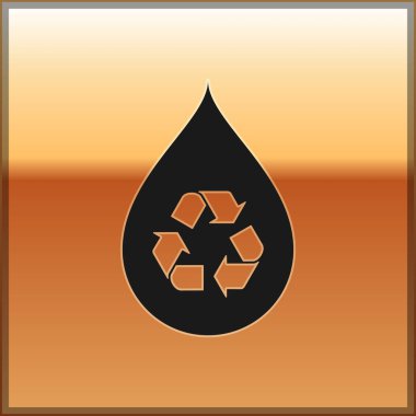 Siyah Geri Dönüşüm temiz aqua simgesi altın arka plan üzerinde izole. İşaret geri dönüşüm ile su damlası. Vektör İllüstrasyonu