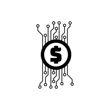 Siyah Cryptocurrency kavramı bitcoin mikroçip devre simgesi izole ile daire içinde. Blockchain teknolojisi, dijital para piyasası. Vektör İllüstrasyonu