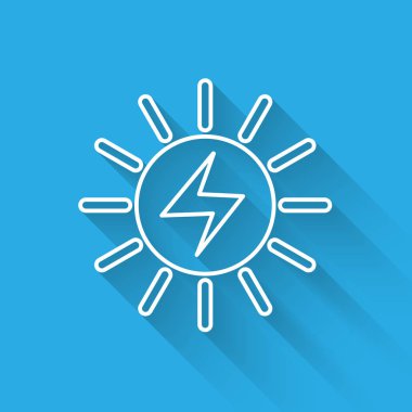 Beyaz Güneş enerji paneli çizgi simgesi uzun gölge ile izole. Vektör İllüstrasyonu