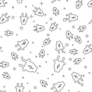 Siyah Elektrik fiş simgesi beyaz arka plan üzerinde sorunsuz desen izole. Elektrik bağlantısı ve kopukluğu kavramı. Vektör İllüstrasyonu