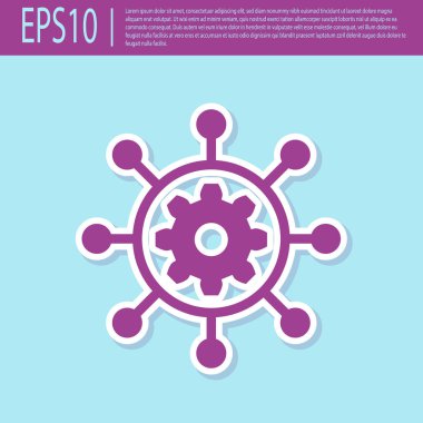 Retro mor Proje yönetimi simgesi turkuaz arka plan üzerinde izole. Hub ve kollu ve dişli katı simgesi. Düz tasarım. Vektör İllüstrasyonu
