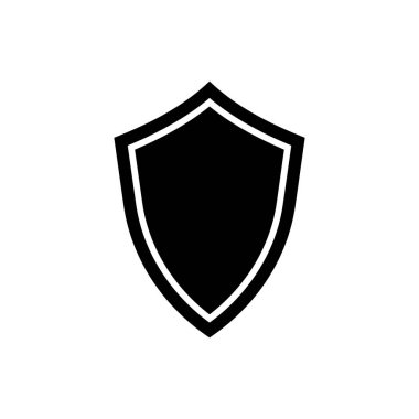 Siyah Kalkan simgesi beyaz arka planda yalıtılmış. Koruma işareti. Vektör İllüstrasyonu