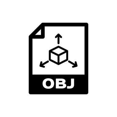 Siyah Obj dosya belge simgesi. Obj düğme simgesini yalıtılmış olarak indirin. Obj dosya sembolü. Vektör İllüstrasyonu