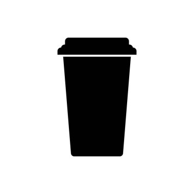 Siyah Kahve fincan simgesi beyaz arka plan üzerinde izole. Sıcak kahve ile tek kullanımlık kahve fincanı. Vektör İllüstrasyonu