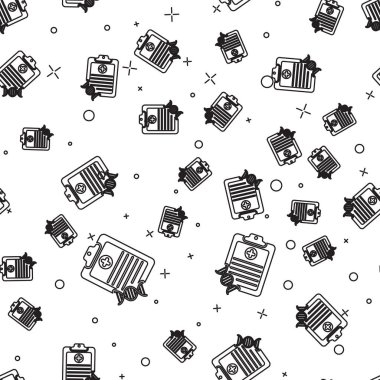 Dna analizi simgesi ile Siyah Pano beyaz arka plan üzerinde dikişsiz desen izole. Genetik mühendisliği, genetik testi, klonlama, babalık testi. Vektör İllüstrasyonu