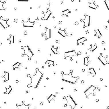 Siyah Taç simgesi beyaz arka plan üzerinde izole dikişsiz desen. Vektör İllüstrasyonu