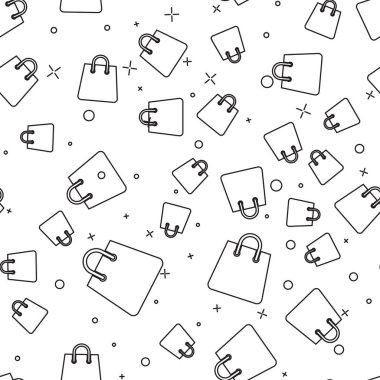 Siyah Çanta simgesi beyaz arka plan üzerinde sorunsuz desen izole. Shoping çanta işareti. Kadın çantası simgesi. Kadın çanta tabelası. Glamour rahat bagaj. Vektör İllüstrasyonu