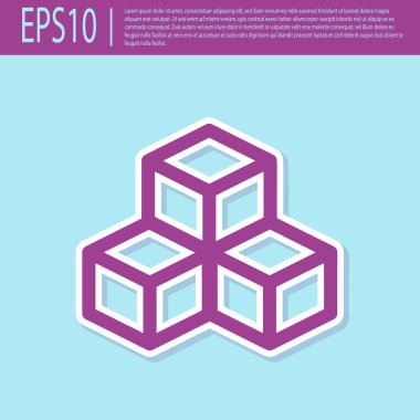 Retro mor İzometrik küp simgesi turkuaz arka plan üzerinde izole. Geometrik küpler katı simgesi. 3d kare işareti. Kutu sembolü. Düz tasarım. Vektör İllüstrasyonu