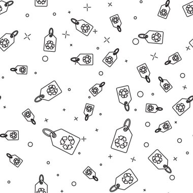 Siyah Etiket geri dönüşüm sembolü çizgi simgesi beyaz arka plan üzerinde sorunsuz desen izole. Afiş, etiket, etiket, logo, eko yeşil için etiket. Vektör İllüstrasyonu