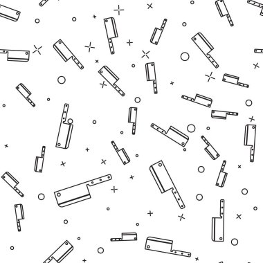 Siyah Et doğrama simgesi beyaz arka plan üzerinde sorunsuz desen izole. Et için mutfak bıçağı. Kasap bıçağı. Vektör İllüstrasyonu