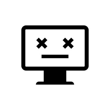 Siyah Ölü monitör simgesi beyaz arka planda yalıtılmış. Ölü emoji ile pc gibi 404 hata. Pc sisteminde ölümcül hata. Vektör İllüstrasyonu