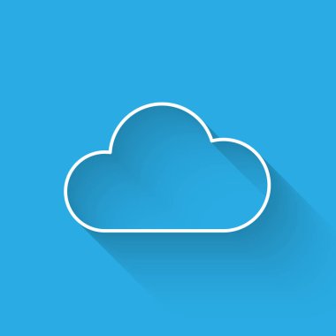 Uzun gölgeyle yalıtılmış Beyaz Bulut simgesi. Vektör İllüstrasyonu