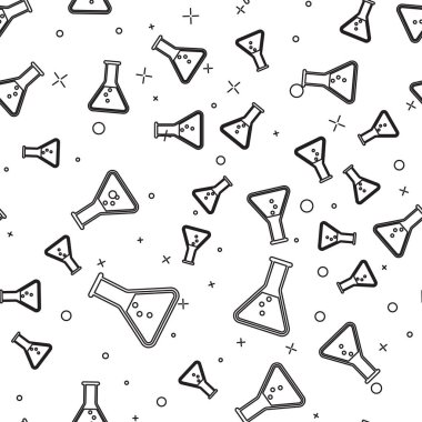 Siyah Test tüpü ve mavar - kimyasal laboratuvar test simgesi beyaz arka plan üzerinde izole dikişsiz desen. Vektör İllüstrasyonu