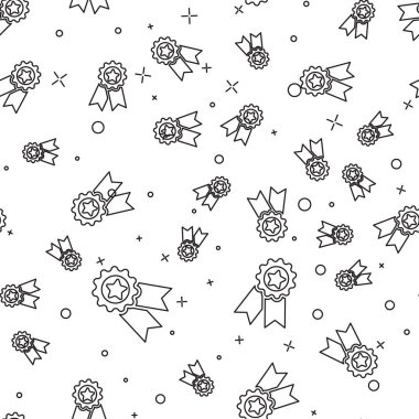 Yıldız simgesine sahip Kara Madalya beyaz arka planda izole edilmiş pürüzsüz desen. Kazanan başarı işareti. Ödül madalyası. Vektör İllüstrasyonu