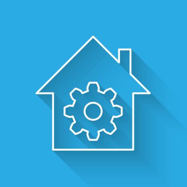 Beyaz Akıllı ev ayarları çizgi simgesi uzun gölge ile izole. Uzaktan kumanda. Vektör İllüstrasyonu