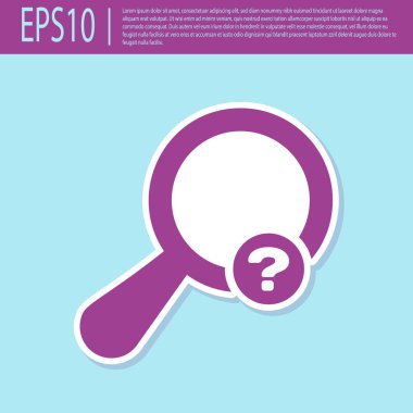 Retro mor Bilinmeyen arama simgesi turkuaz arka plan üzerinde izole. Büyüteç ve soru işareti. Düz tasarım. Vektör İllüstrasyonu
