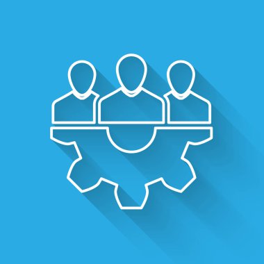 Beyaz Proje takım taban simgesi uzun gölge ile yalıtılmış. İş analizi ve planlaması, danışmanlık, ekip çalışması, proje yönetimi. Geliştiriciler. Vektör İllüstrasyonu