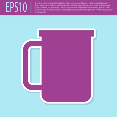 Retro mor Kahve fincan düz simgesi turkuaz arka plan izole. Çay bardağı. Sıcak içecek kahve. Düz tasarım. Vektör İllüstrasyonu