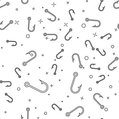 Siyah Olta kancası simgesi beyaz arka plan üzerinde sorunsuz desen izole. Vektör İllüstrasyonu