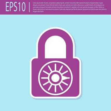 Retro mor Güvenli kombinasyon kilit tekerlek simgesi turkuaz arka plan üzerinde izole. Kombinasyon asma kilidi. Güvenlik, güvenlik, koruma, şifre, gizlilik kavramı. Vektör İllüstrasyonu