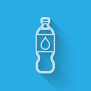 Uzun gölge ile izole su hattı simgesi Beyaz Şişe. Soda su içecek işareti. Vektör İllüstrasyonu