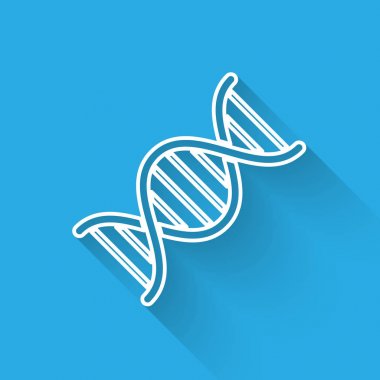 Beyaz DNA sembolü simgesi uzun gölge ile izole. Vektör İllüstrasyonu