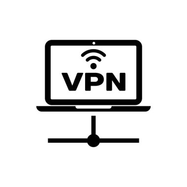 Black Vpn Bilgisayar ağ simgesi yalıtılmış. Dizüstü bilgisayar ağı. İnternet bağlantısı. Vektör İllüstrasyonu