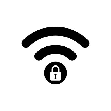 Siyah Wifi kilitli işaret simgesi yalıtılmış. Şifre Wi-fi simgesi. Kablosuz Ağ simgesi. Wifi bölgesi. Vektör İllüstrasyonu
