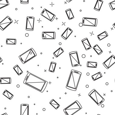 Siyah Smartphone, cep telefonu simgesi beyaz arka plan üzerinde sorunsuz desen izole. Vektör İllüstrasyonu