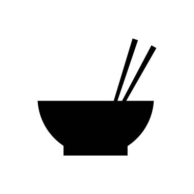 Siyah Kase asya gıda ve beyaz arka plan üzerinde izole çubukları siluet simgesi çifti ile. Hazırlık kavramı, doğu diyeti. Vektör İllüstrasyonu