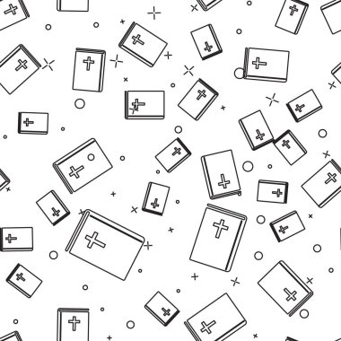 Siyah Kutsal İncil kitap simgesi beyaz arka plan üzerinde sorunsuz desen izole. Vektör İllüstrasyonu