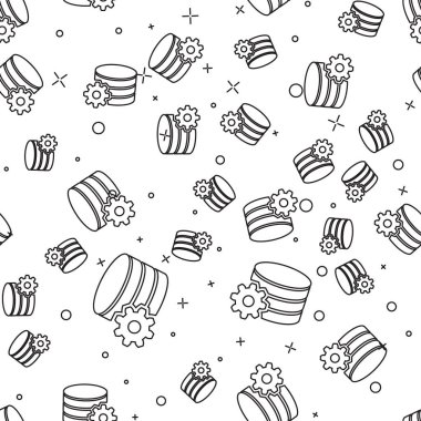 Siyah Ayar veritabanı sunucu simgesi beyaz arka plan üzerinde sorunsuz desen yalıtılmış. Veritabanı Merkezi. Vektör İllüstrasyonu