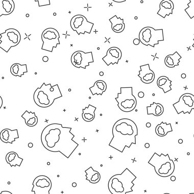 Bulut simgesi beyaz arka plan üzerinde izole dikişsiz desen ile Siyah Kafa silueti. Rüya burcu. Vektör İllüstrasyonu