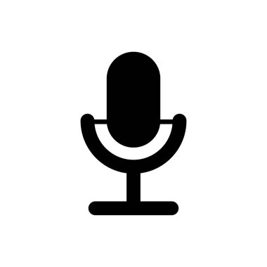 Beyaz arkaplanda siyah mikrofon simgesi izole edildi. Radyodaki mikrofondan. Sözcü işareti. Vektör İllüstrasyonu