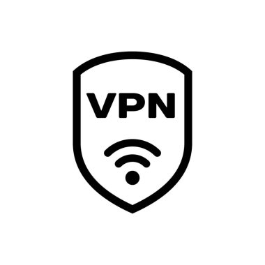 Vpn ve wifi kablosuz internet ağı simge simgesi izole ile Siyah Kalkan. Vpn güvenlik kavramını koruyun. Vektör İllüstrasyonu