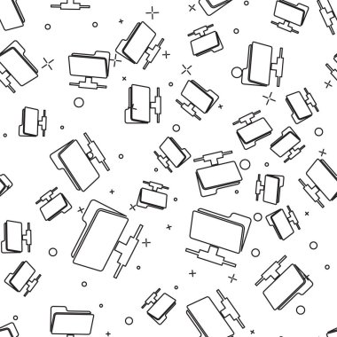 Siyah Ftp klasör simgesi beyaz arka plan üzerinde sorunsuz desen yalıtılmış. Yazılım güncellemesi kavramı, ftp transfer protokolü, yönlendirici, takım çalışması araç yönetimi, kopyalama süreci, bilgi. Vektör İllüstrasyonu