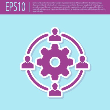 Retro mor Dış Kaynak kavramı simgesi turkuaz arka plan üzerinde izole. İşbirliği işareti. Takım çalışması ve yatırım fikri. Düz tasarım. Vektör İllüstrasyonu