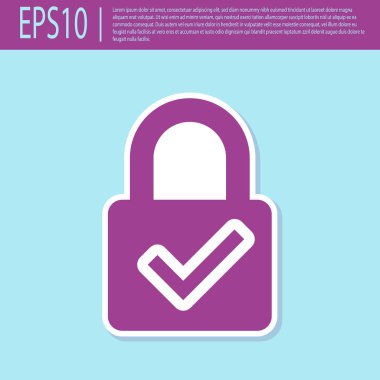 Retro mor Açık asma kilit ve turkuaz arka planda izole işaret simgesi. Siber güvenlik konsepti. Dijital veri koruması. Güvenlik güvenliği. Vektör İllüstrasyonu