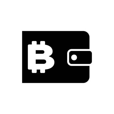 Siyah Cryptocurrency cüzdan simgesi yalıtılmış. Cüzdan ve bitcoin işareti. Madencilik konsepti. Para, ödeme, nakit, ödeme simgesi. Vektör İllüstrasyonu
