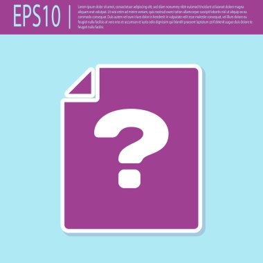 Retro mor Bilinmeyen belge simgesi turkuaz arka plan üzerinde izole. Soru işareti içeren dosya. Raporu, hizmeti ve genel arama işaretini tutun. Düz tasarım. Vektör İllüstrasyonu