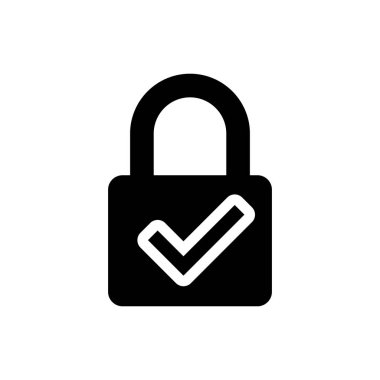 Siyah Açık asma kilit ve onay işareti simgesi yalıtılmış. Siber güvenlik konsepti. Dijital veri koruması. Güvenlik güvenliği. Vektör İllüstrasyonu