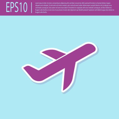 Retro mor Düzlem simgesi turkuaz arka plan üzerinde izole. Uçan uçak simgesi. Uçak işareti. Düz tasarım. Vektör İllüstrasyonu