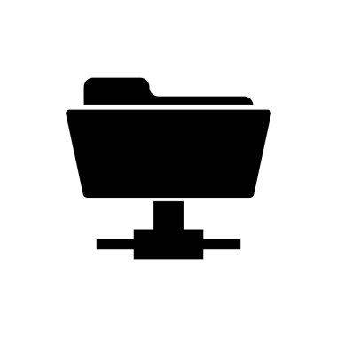 Beyaz arka planda Siyah Ftp klasör simgesi. Yazılım güncellemesi kavramı, ftp transfer protokolü, yönlendirici, takım çalışması araç yönetimi, kopyalama süreci, bilgi. Vektör İllüstrasyonu