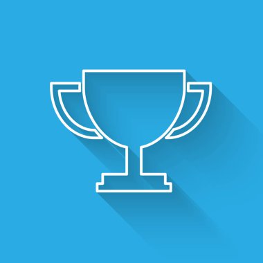 Beyaz Kupa fincan simgesi uzun gölge ile izole. Ödül sembolü. Şampiyon kupa simgesi. Vektör İllüstrasyonu