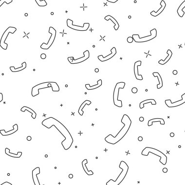 Siyah Telefon ahizesimgesi beyaz arka plan üzerinde sorunsuz desen izole. Telefon tabelası. Vektör İllüstrasyonu