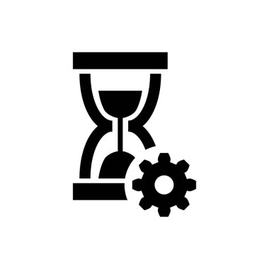 Siyah Kum Saati ve dişli simgesi izole. Zaman Yönetimi sembolü. Saat ve vites simgesi. Verimlilik sembolü. Vektör İllüstrasyonu