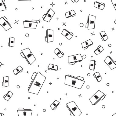 Siyah Silme klasör simgesi beyaz arka planda sorunsuz desen yalıtılmış. Geri dönüşüm kutusu ile klasör. Silme veya hata klasörü. Bilgisayar bilgileri klasörü işaretini kapatın. Vektör İllüstrasyonu